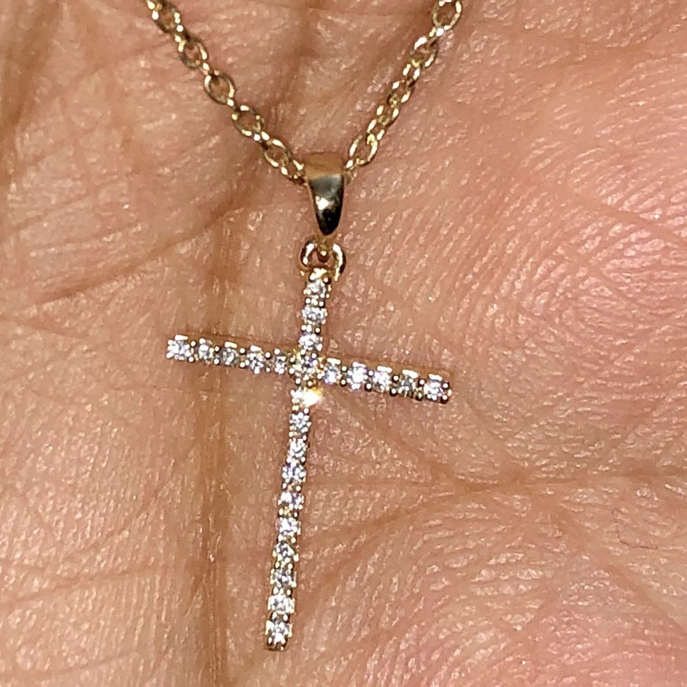 14k solid white gold SI Diamond CROSS NECKLACE NOT PLATED NOT CZ FREE APPRAISAL - Picture 1 of 8